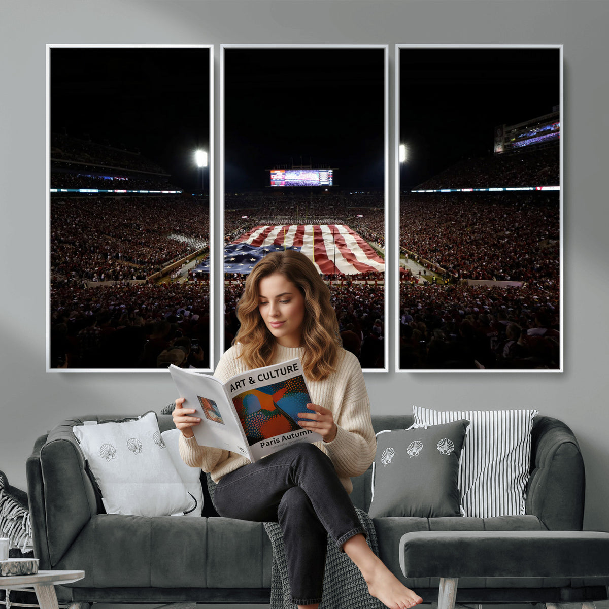 98418189-MGV-CV-36X24 - Oklahoma Memorial Stadium Wall Art Canvas Print – Oklahoma Sooners Football Artwork for Home, Office, and Sports Room Decor