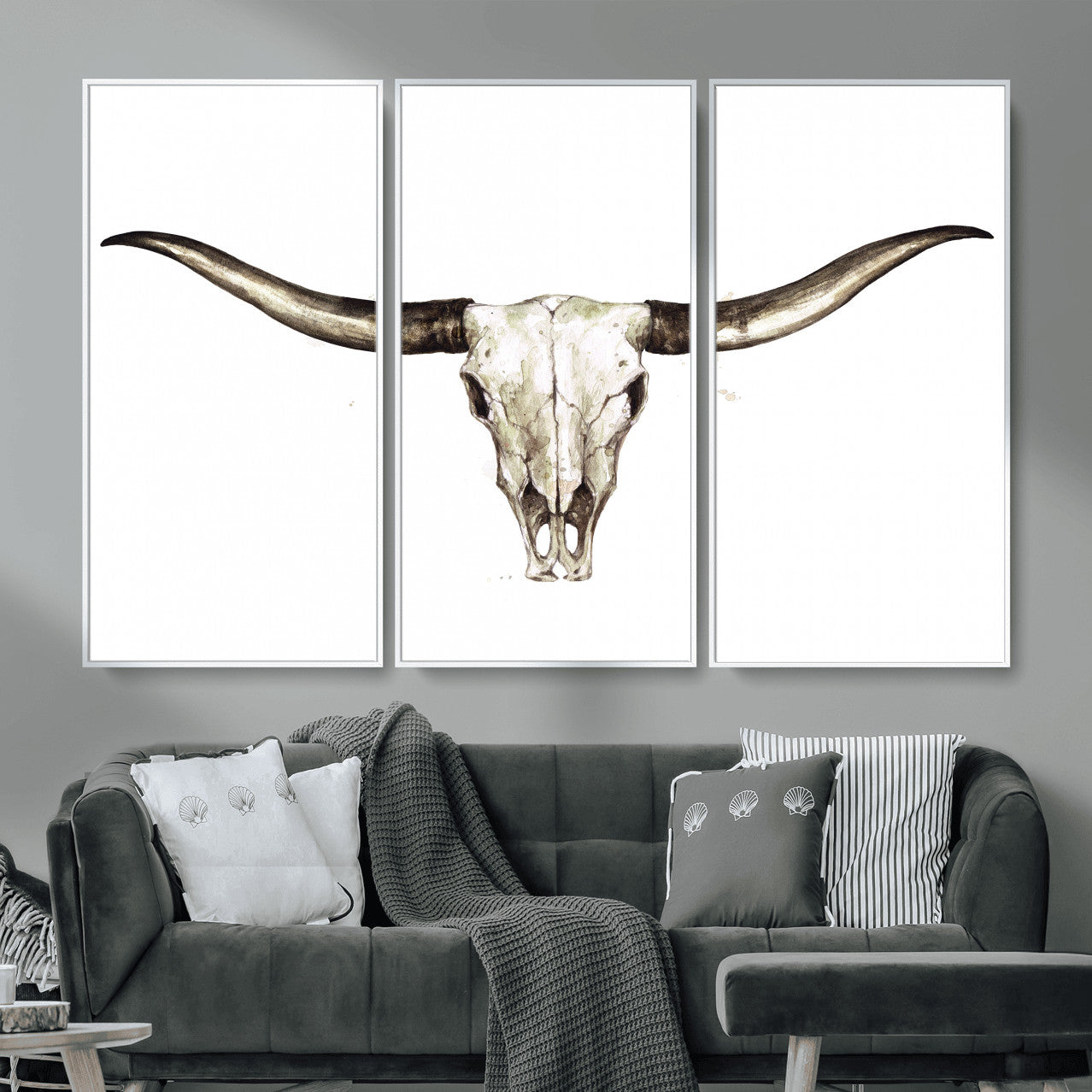 42788678A-MGV-CV-36X24 - Longhorn Skull Wall Art Canvas Print – Rustic Western Artwork Print for Living Room Wall Decor