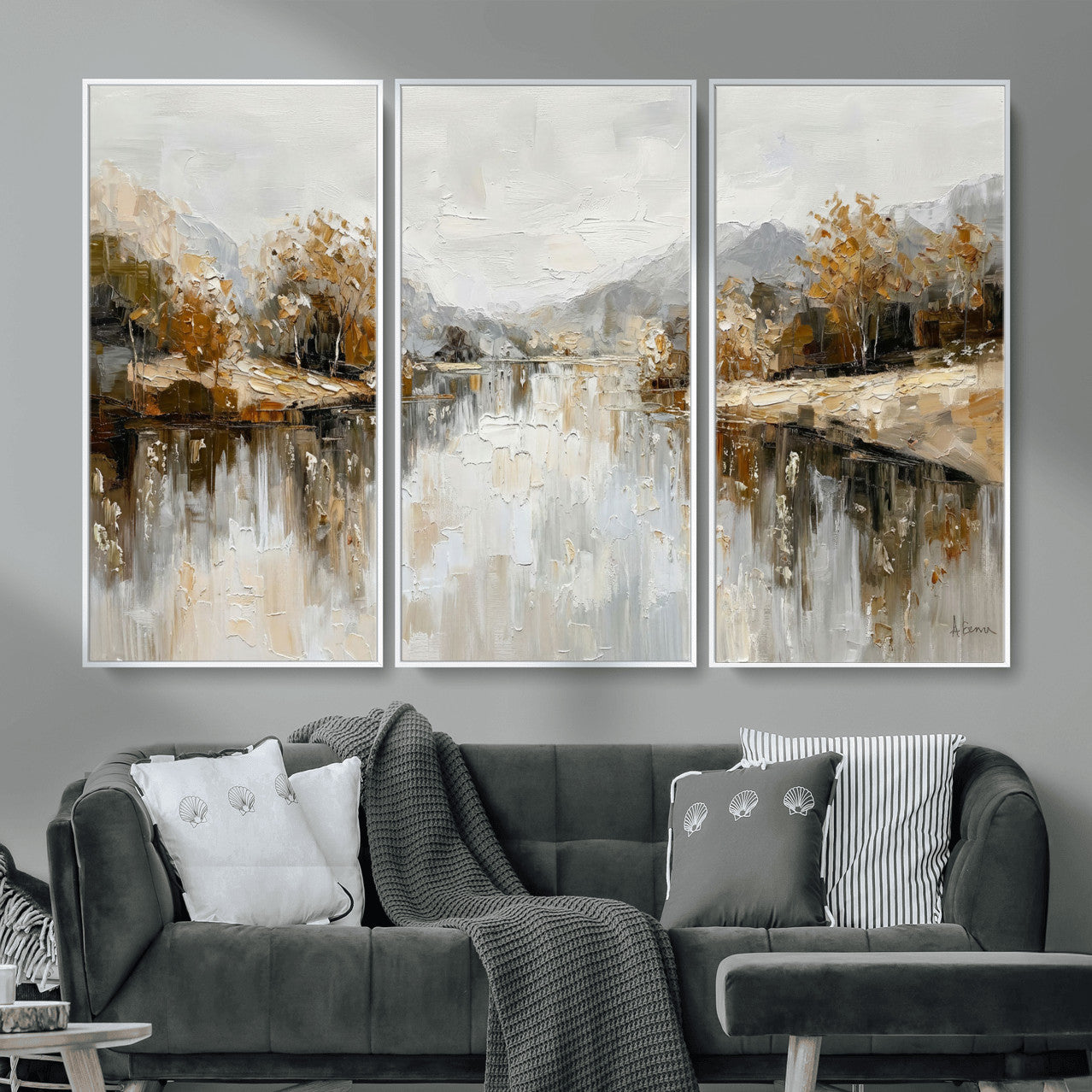 75820239-MGV-CV-36X24 - Abstract Landscape Wall Art Canvas Print, Modern Lake Printing Wall Decor for Contemporary Interiors
