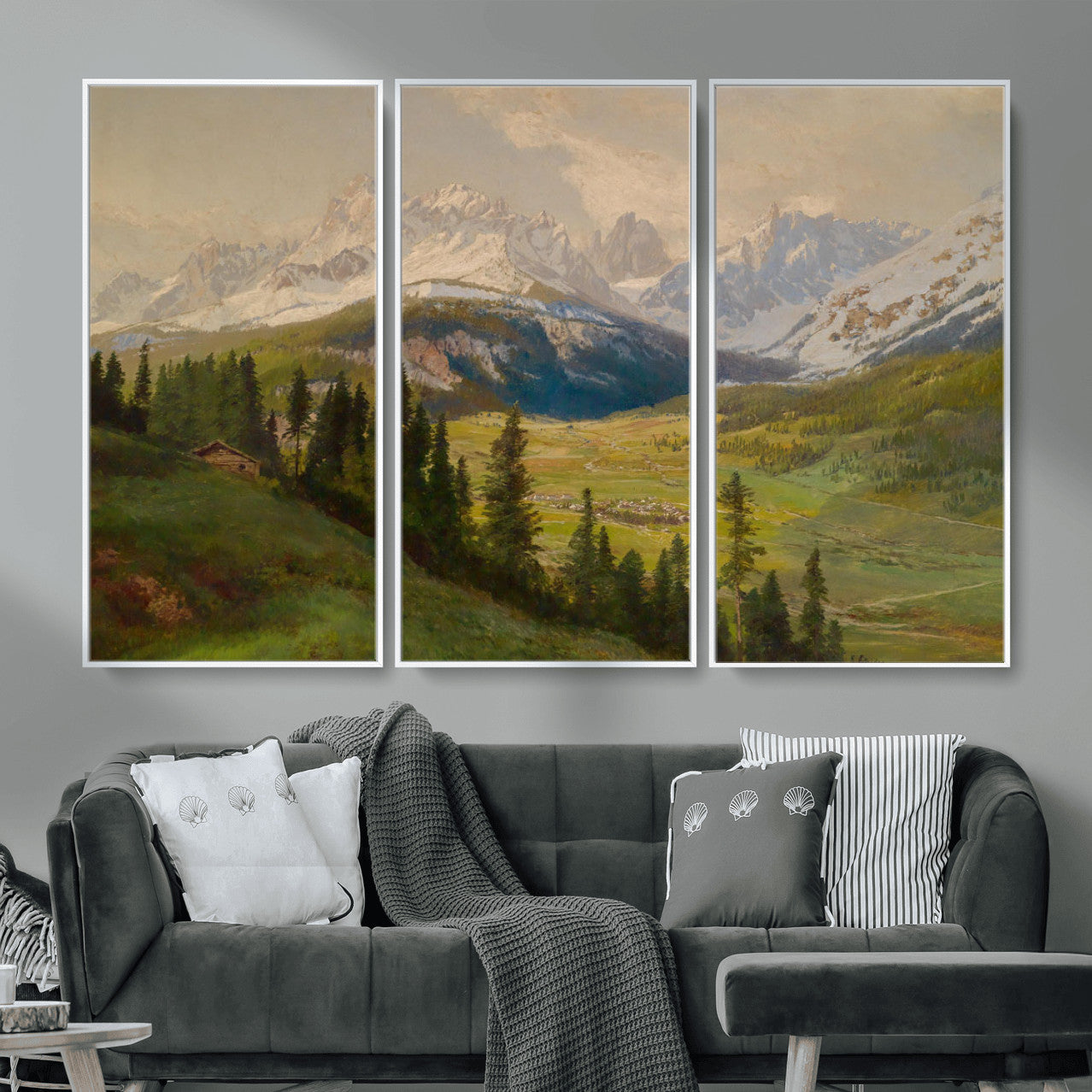 60864994-MGV-CV-36X24 - Konrad Petrides View From Mount Helm Wall Art Canvas Print - Watercolor Sexten and the Sextener Sonnenuhr Art Canvas Print