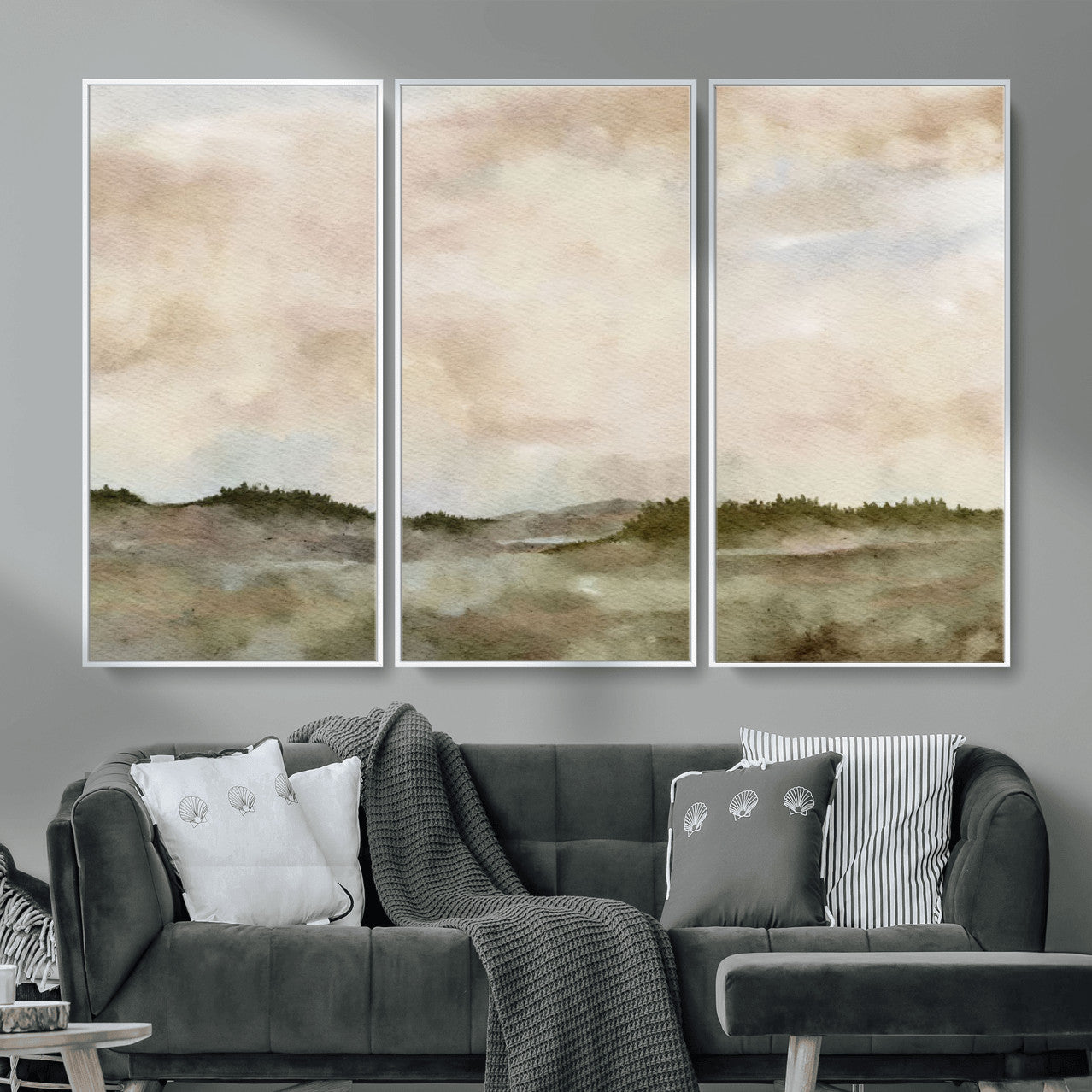 13578069-MGV-CV-36X24 - Abstract Landscape Wall Art Canvas Print, Watercolor Pastoral Landscape Painting Wall Decor for Modern Farmhouse Interiors