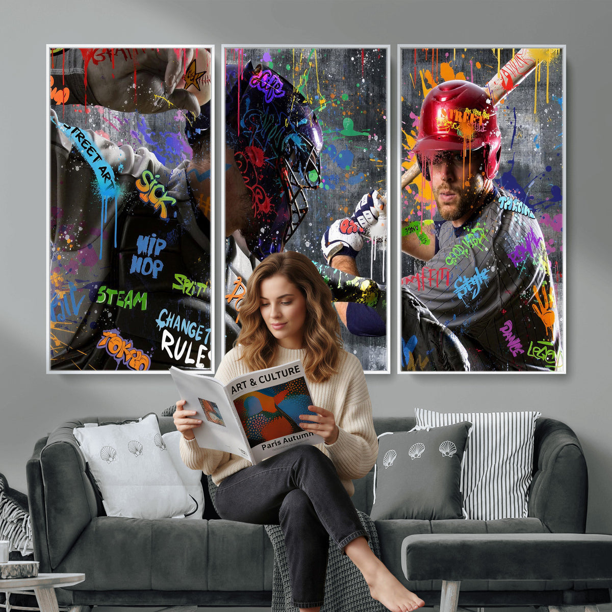 19634994-MGV-CV-36X24 - Graffiti Baseball Player Street Art Wall Art Canvas Print