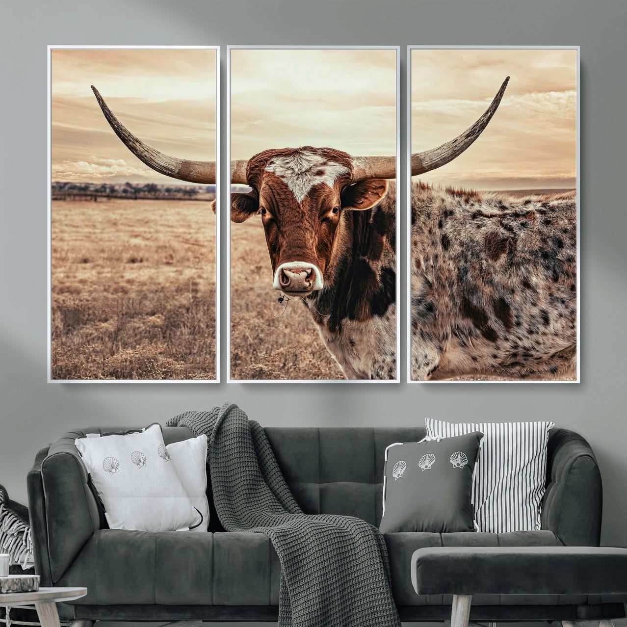 55805825-MGV-CV-36X24 - Texas Longhorn Wall Art Canvas Print – Western Cattle Ranch Artwork for Rustic Farmhouse Decor