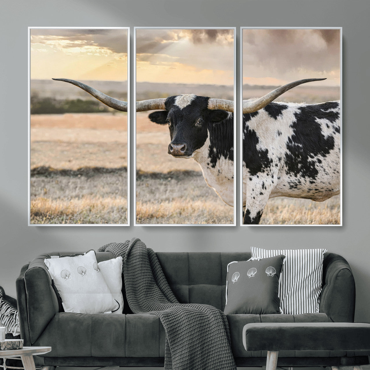 49350433-MGV-CV-36X24 - Texas Longhorn Bull Rustic Wall Art Canvas Print, Western Cattle Photography Canvas Print, Ranch Farm Animal Western Art Printing