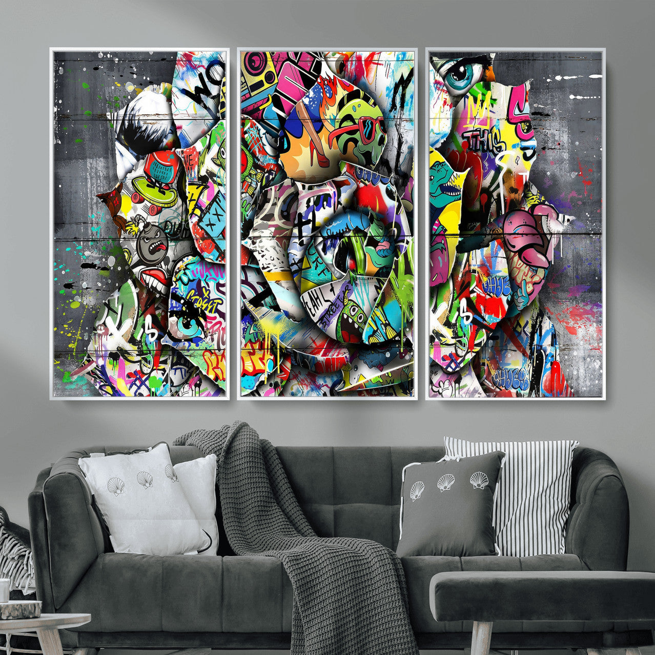 77553344-MGV-CV-36X24 - Abstract Graffiti Collage Street Art Wall Art Canvas Print, Colorful Urban Pop Art Canvas Print, Modern Graffiti Patchwork Contemporary Art Printing