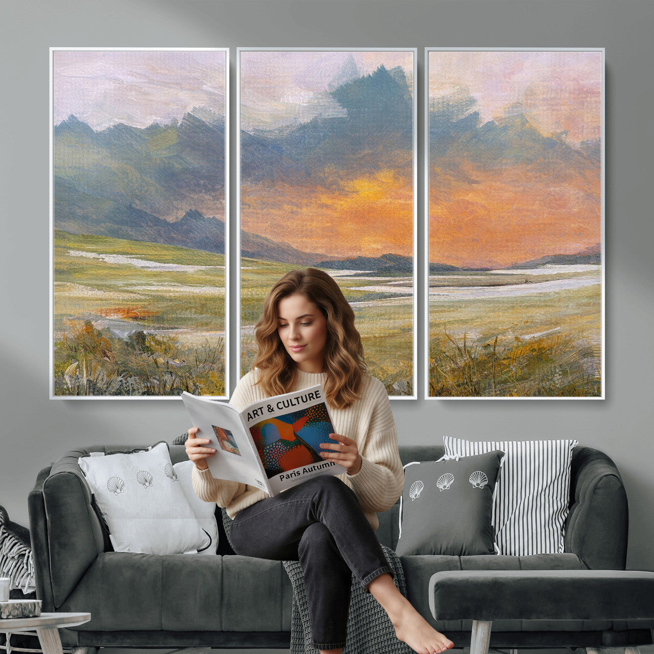 39892091-MGV-CV-36X24 - Mountain Sunset Wall Art Canvas Print Vintage Landscape Panorama Rustic Nature Decor