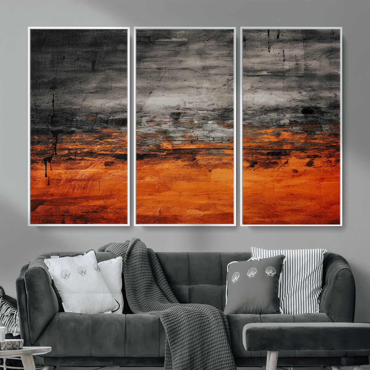 75409282-MGV-CV-36X24 - Black Orange Abstract Wall Art Canvas Print Modern Textured Painting Decor