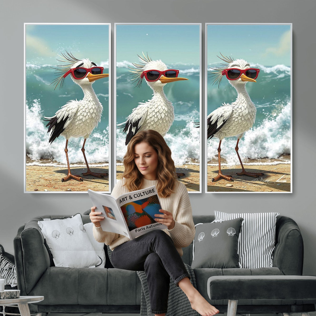 97159635-_Poster-30x20 - Funny Seagull Wall Art Canvas Print, Beach Birds With Sunglasses
