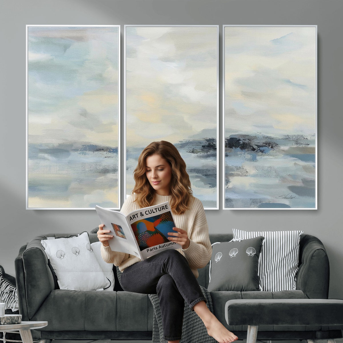 Abstract Coastal Landscape Wall Art Canvas Print | Soft Blue Gray Minimalist Art