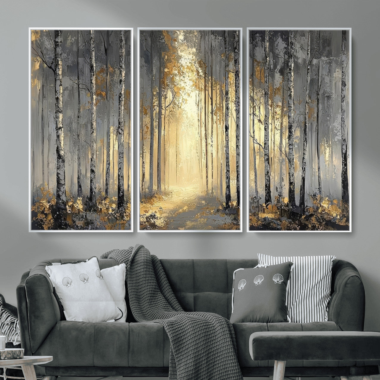 41017042-MGV-CV-36X24 - Abstract Birch Forest Wall Art Canvas Print – Modern Neutral Woodland Landscape Artwork for Living Room Decor