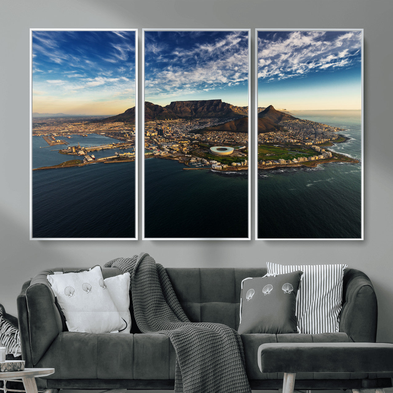 14654591-MGV-CV-36X24 - Cape Town Skyline Wall Art Canvas Print – Table Mountain Coastal Cityscape Artwork for Modern Office Decor
