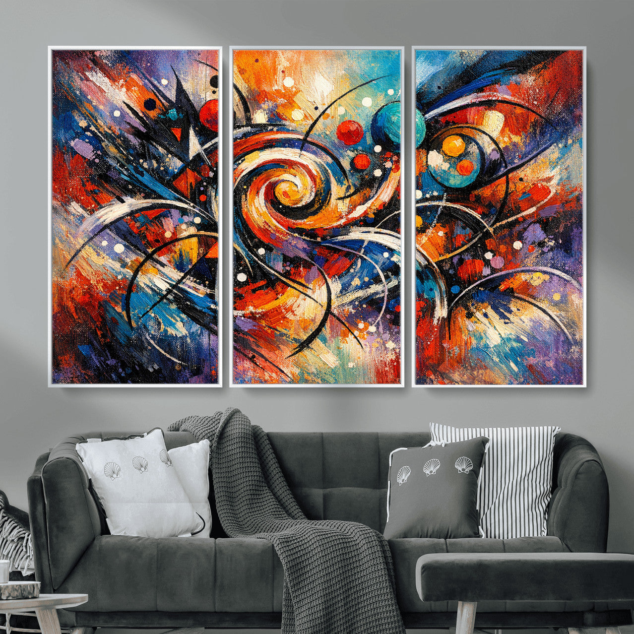 60193267-MGV-CV-36X24 - Geometric Abstract Wall Art Canvas Print, Orange Blue Abstract Expressionist Painting Print, Modern Geometric Abstract Canvas Art