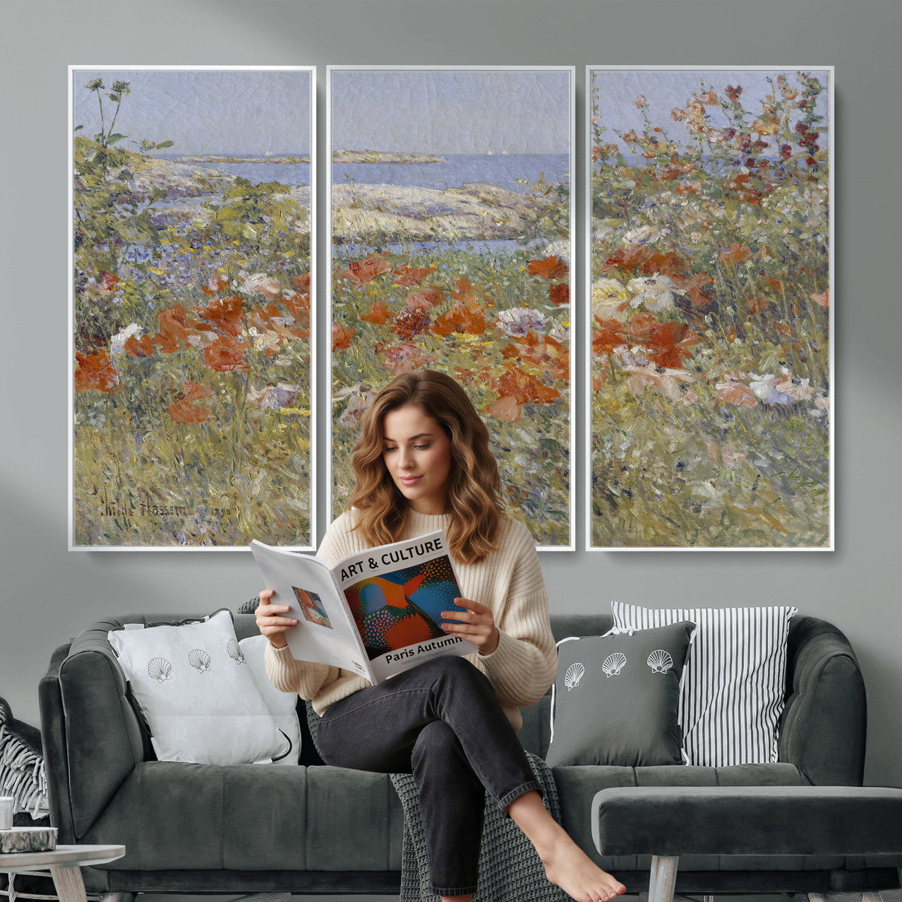 54770907-MGV-CV-36X24 - Childe Hassam Celia Thaxter Garden Canvas — 1890 American Impressionist Poppy Floral Print | Isles of Shoals Coastal Art | Classic Gift