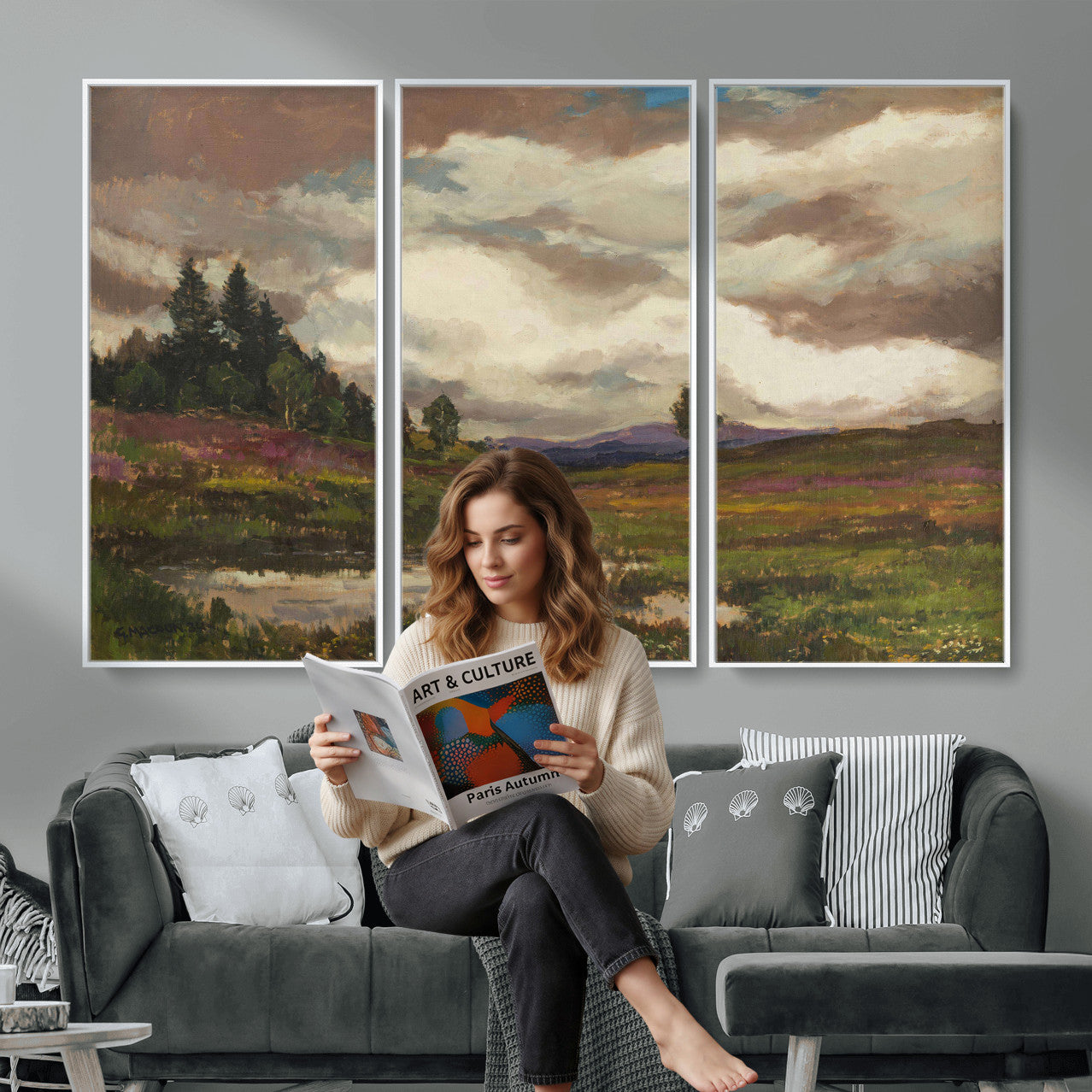 96795851-MGV-CV-36X24 - Gustav Macoun Heathland Canvas Print, Czech Landscape Oil Painting Reproduction, Purple Heather Moorland Art, Vintage European Nature Decor