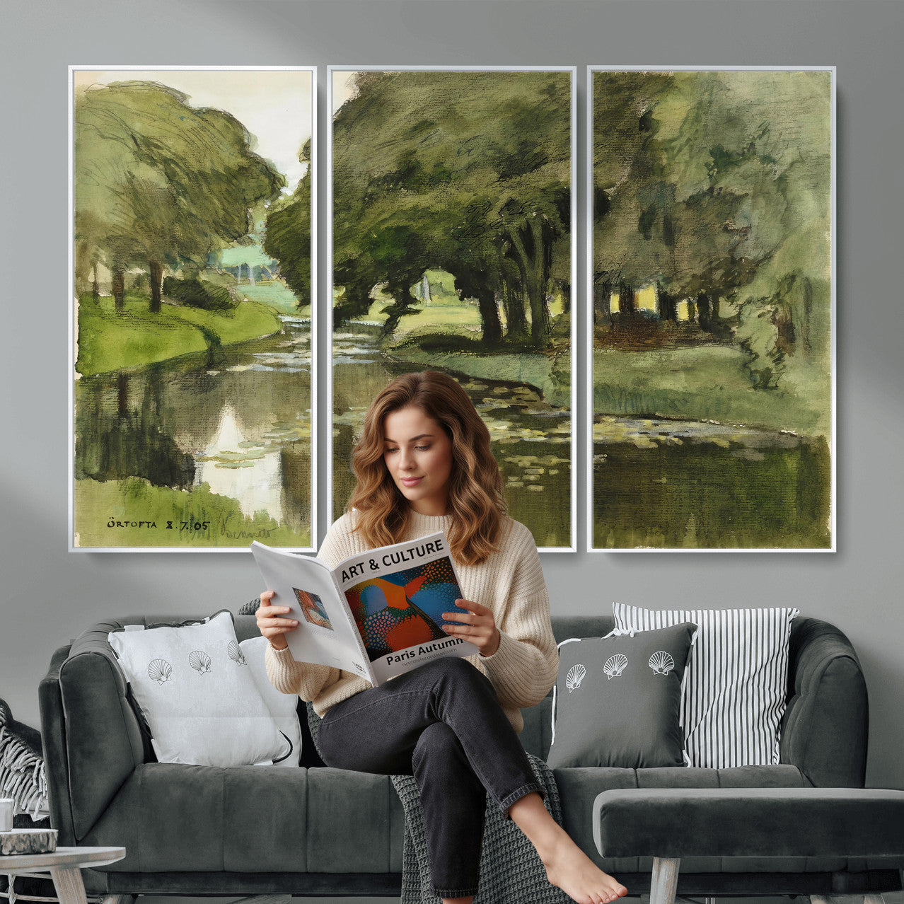 54446767-MGV-CV-36X24 - Anders Zorn Watercolor Canvas Print, Örtofta 1905 Swedish River Landscape, Impressionist Nature Art, Scandinavian Wall Decor, Plein Air Painting Print