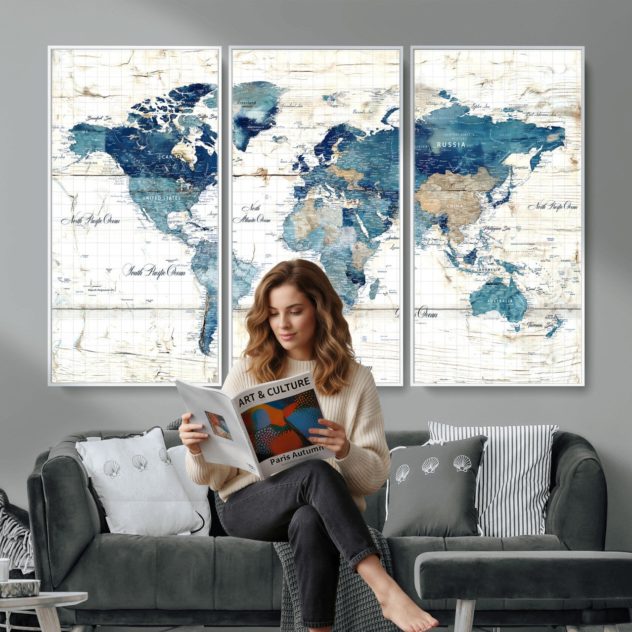 86799232-MGV-CV-36X24 - Watercolor World Map Canvas Wall Art Print – Abstract Colorful Travel Wall Decor