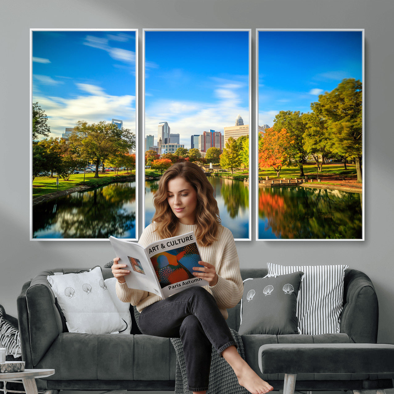 83254720-MGV-CV-36X24 - Charlotte Skyline Canvas Wall Art Print – North Carolina Cityscape Photography Print
