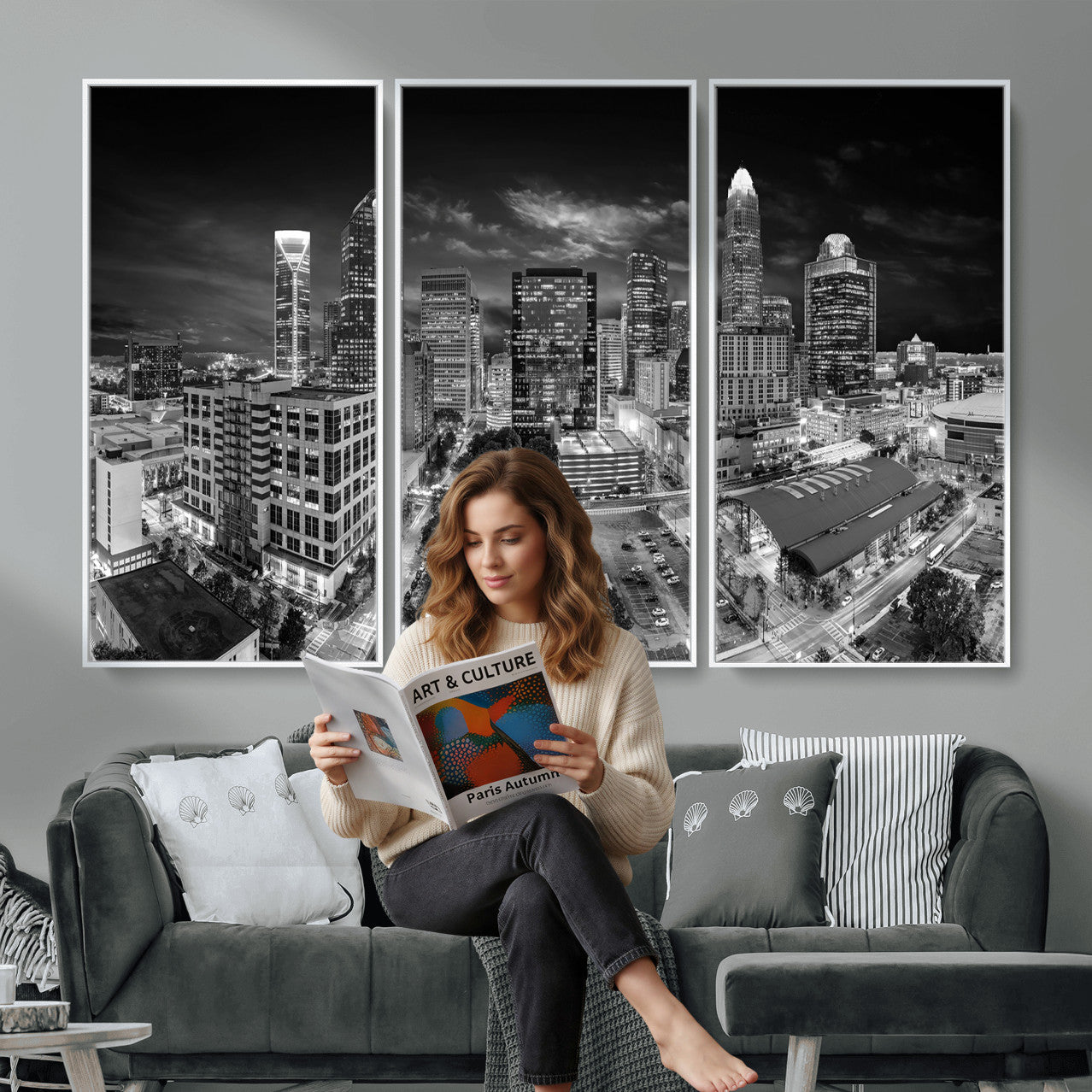 60105075-MGV-CV-36X24 - Charlotte Skyline Canvas Wall Art Print – North Carolina Cityscape Photography Print