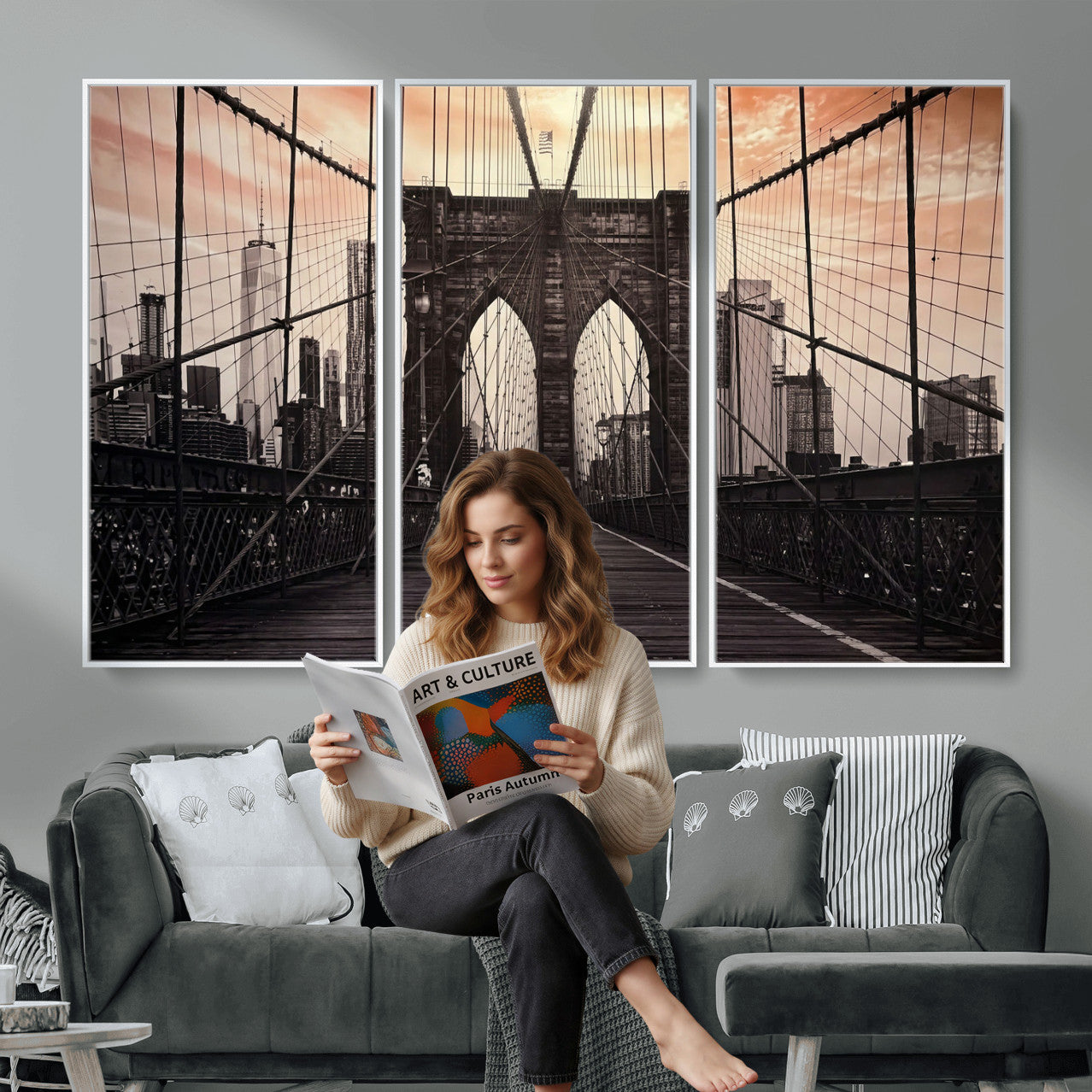93226664-MGV-CV-36X24 - Brooklyn Bridge Canvas Wall Art, New York City Skyline Photography Print, NYC Landmark Urban Decor Artwork