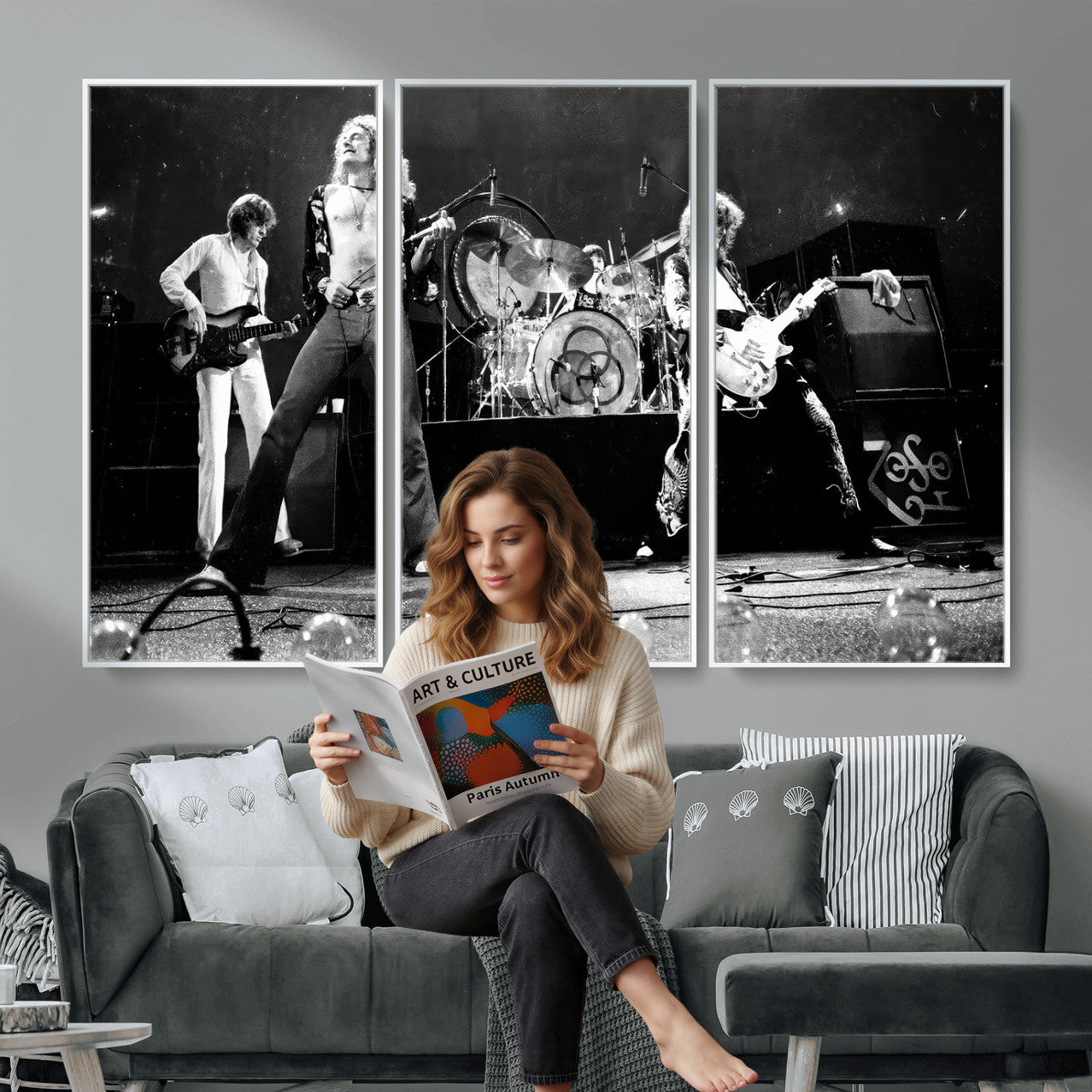 87313532-MGV-CV-36X24 - ed Zeppelin Live Concert Canvas Wall Art, Classic Rock Band Photography Print, Vintage Music Stage Performance Artwork