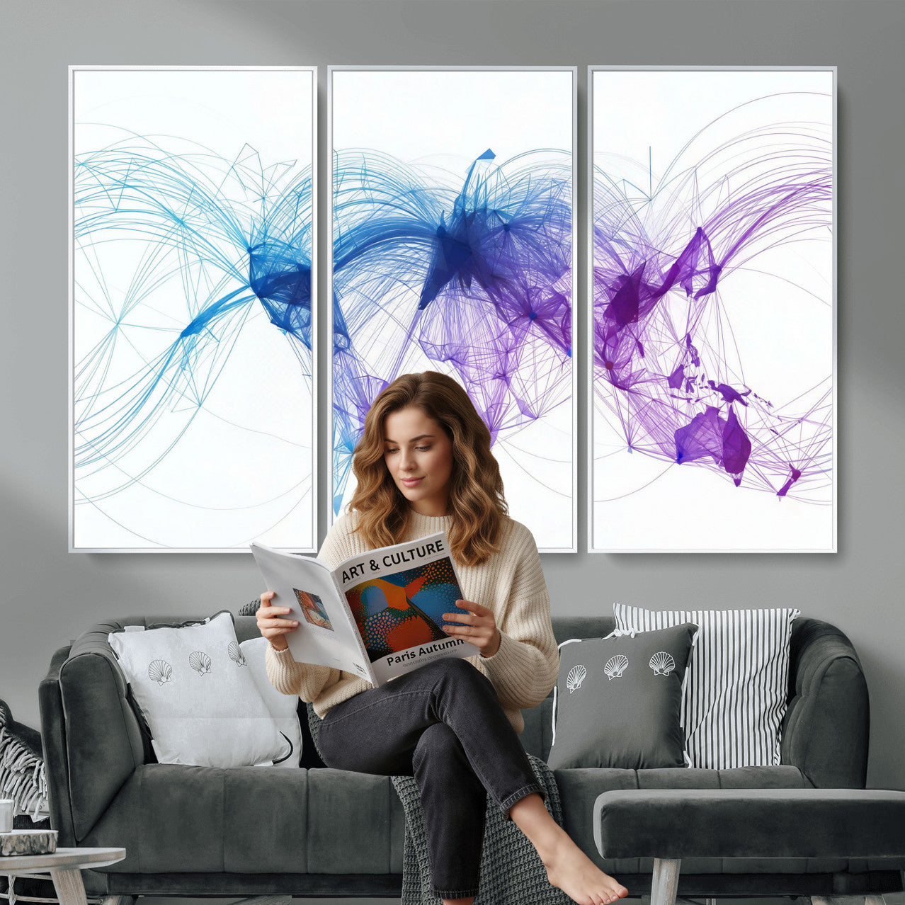 75155491-MGV-CV-48X32-3P - Global Flight Routes Map Canvas Wall Art, Worldwide Aviation Network Print, International Air Travel Wall Decor