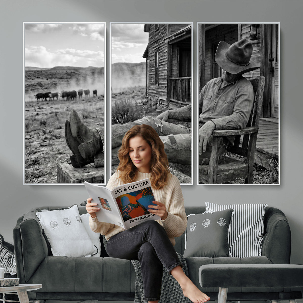94461975S-MGV-CV-36X24 - Vintage Sleeping Cowboy Wall Art Canvas Print, Western Home Decor