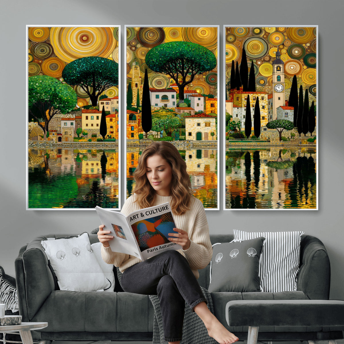93010897-MGV-CV-36X24 - Gustav Klimt Golden Cityscape Wall Art Canvas Print,