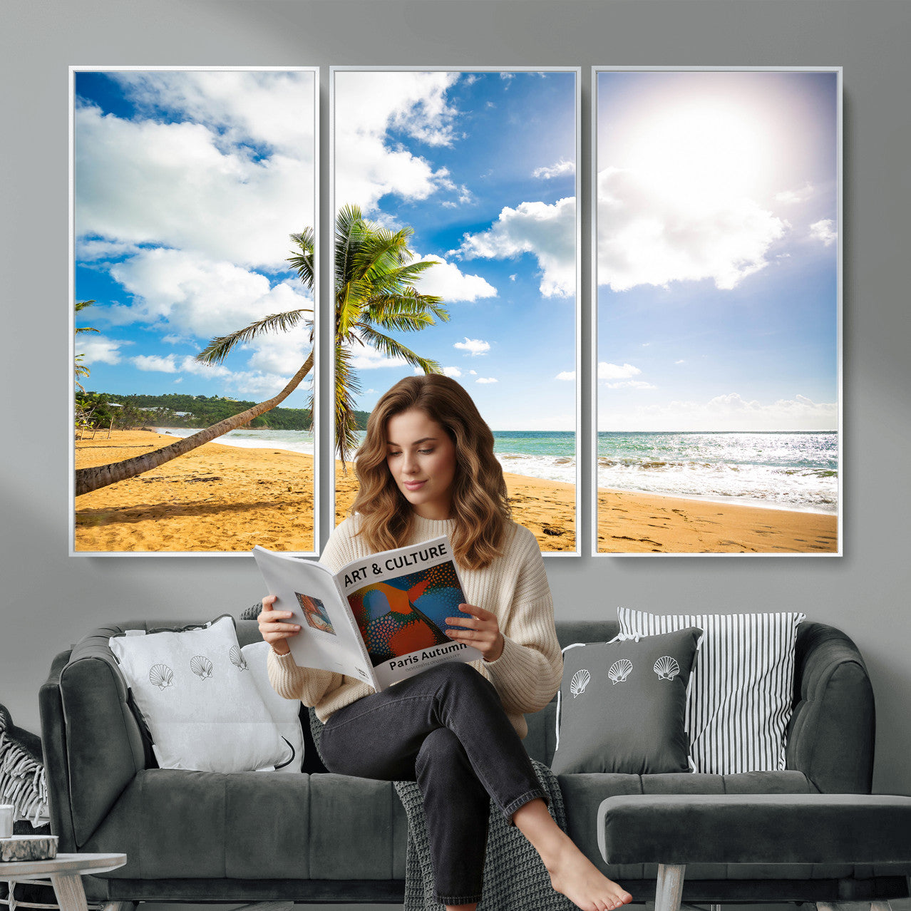 79108949-MGV-CV-36X24 - Tropical Beach Canvas Wall Art, Palm Tree Ocean Photo Print, Coastal Living Room Decor, Turquoise Sea Beach House Art, Summer Wall Art