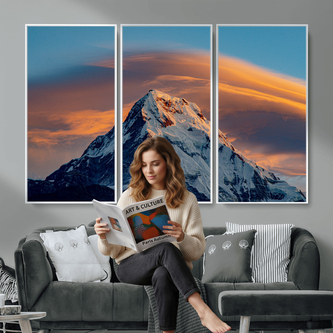 73810927-MGV-CV-36X24 - Snow Mountain Canvas Wall Art Print, Alpine Peak Landscape, Winter Nature Photography, Large Mountain Decor, Ready to Hang