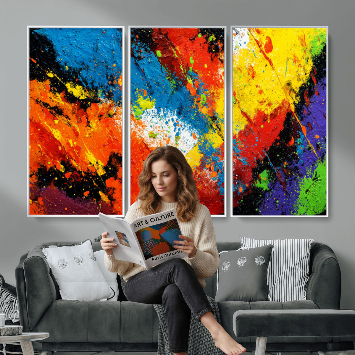74888753-MGV-CV-36X24 - Vibrant Blue Abstract Canvas Wall Art Colorful Impasto Oil Painting Print