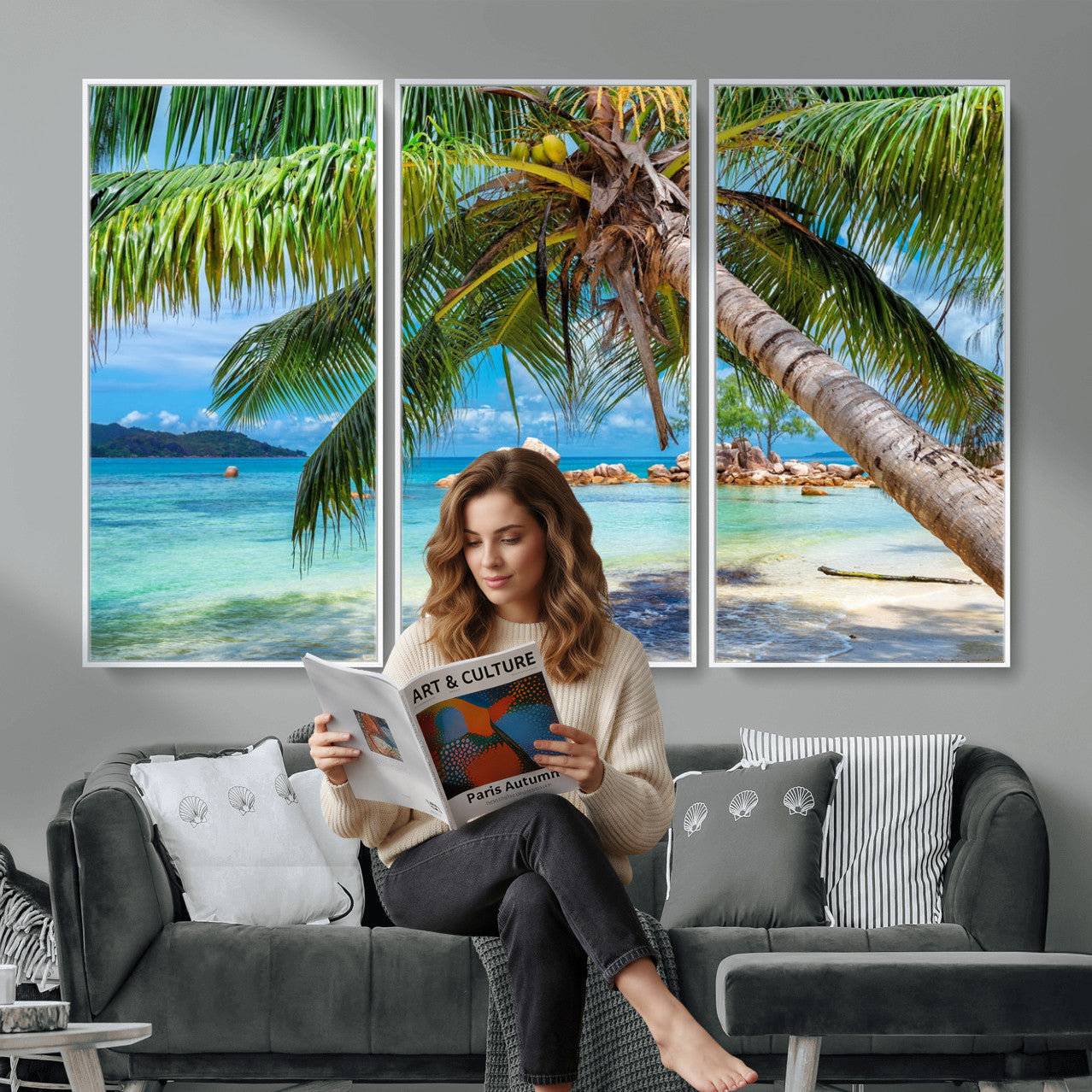 86824715-MGV-CV-36X24 - Seychelles Beach Canvas Wall Art - Anse Volbert Praslin Island Print