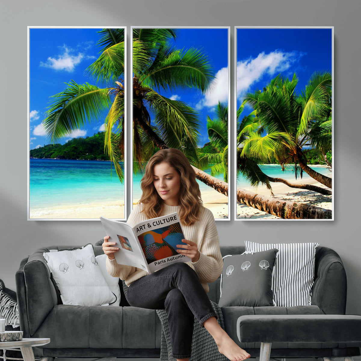 67049818-MGV-CV-36X24 - Tropical Island Coconut Palm Trees Wall Art Canvas Print - Turquoise Beach Print for Lake Home Decor