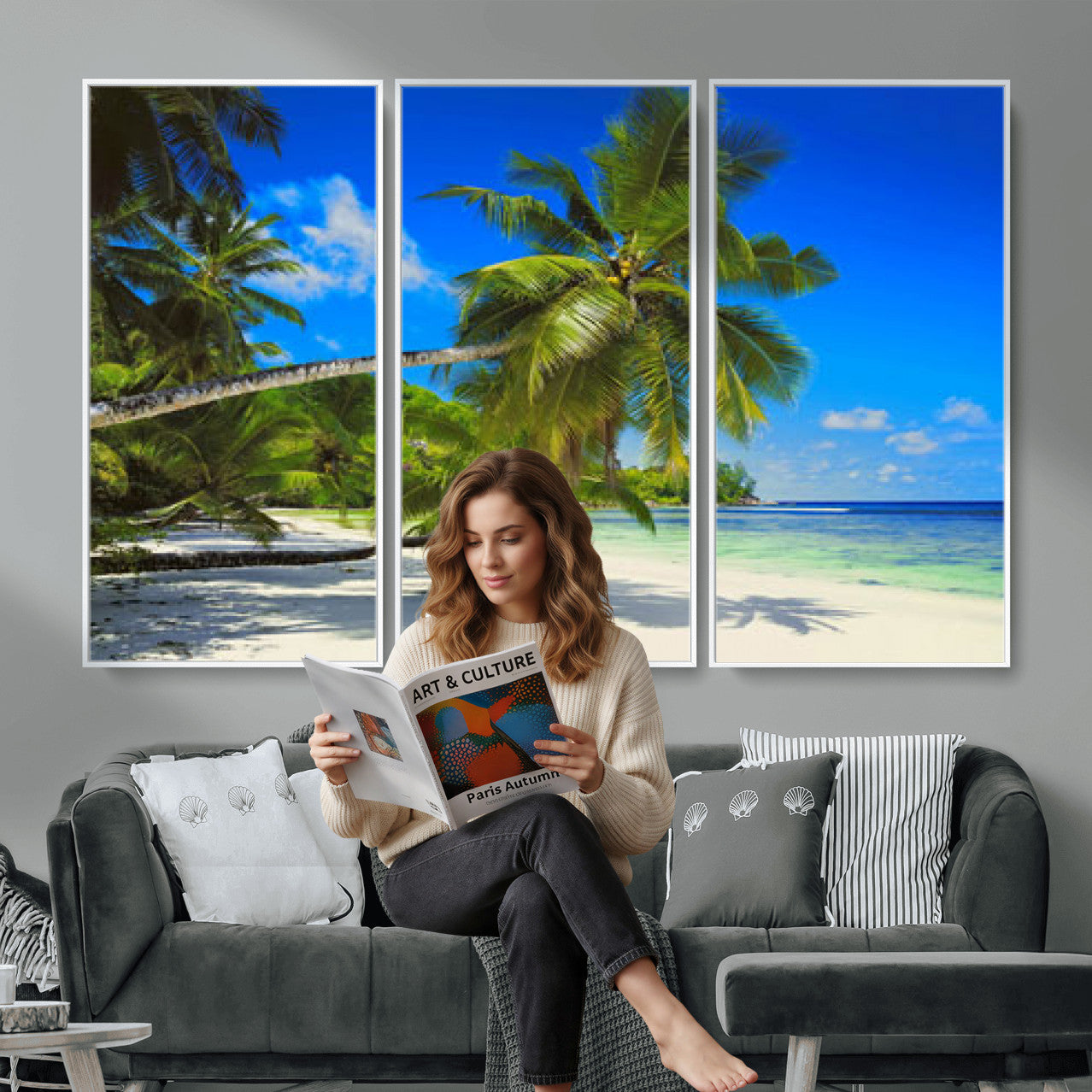 20475280-MGV-CV-36X24 - Tropical Island Coconut Palm Trees Wall Art Canvas Print - Turquoise Beach Print for Nautical Home Decor