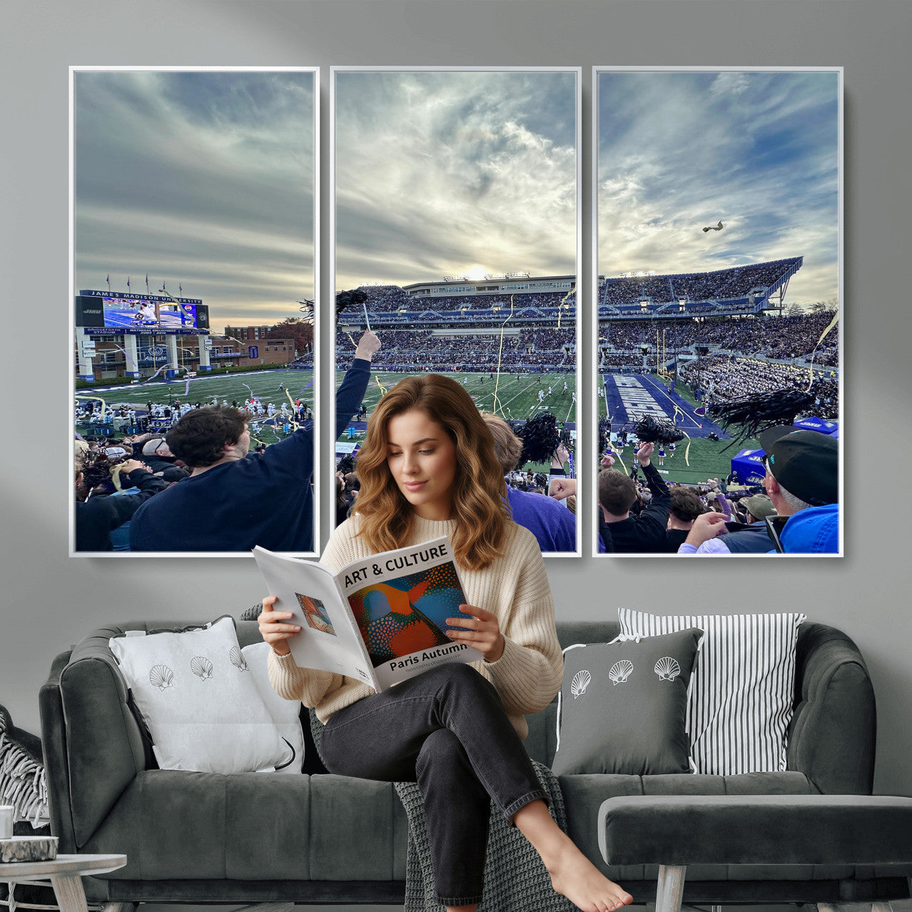 400867JMU-MGV-CV-36X24 - JMU Stadium Wall Art Canvas Print for Game Room Decor - James Madison University Stadium