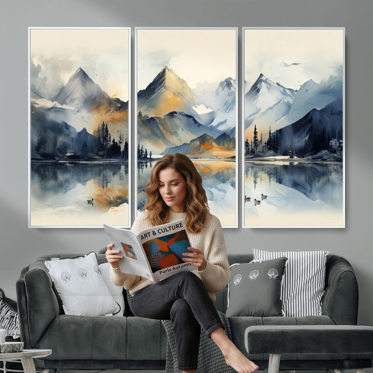 10196184T-MGV-CV-36X24 - Abstract Lake Mountain Wall Art Canvas Print