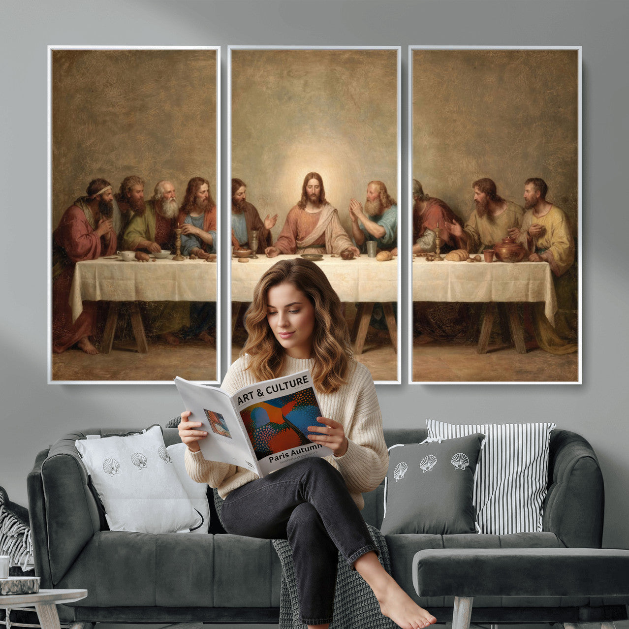 50761248-MGV-CV-36X24 - The Last Supper of Jesus Christ Wall Art Canvas Print - Classical Christian Faith Home Decor