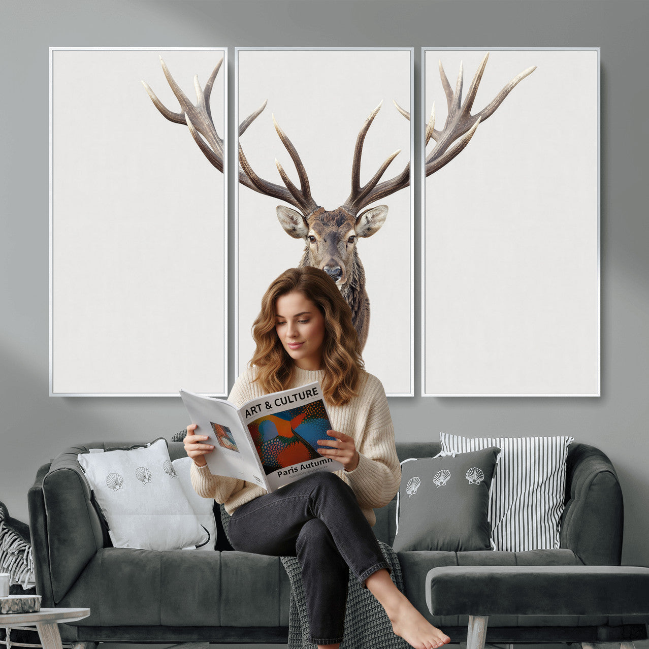 840173GY-MGV-CV-36X24 - Majestic Red Deer Canvas Wall Art – Stag Antlers Horns Print, Wildlife Hunting Poster, Rustic Cabin Lodge Decor