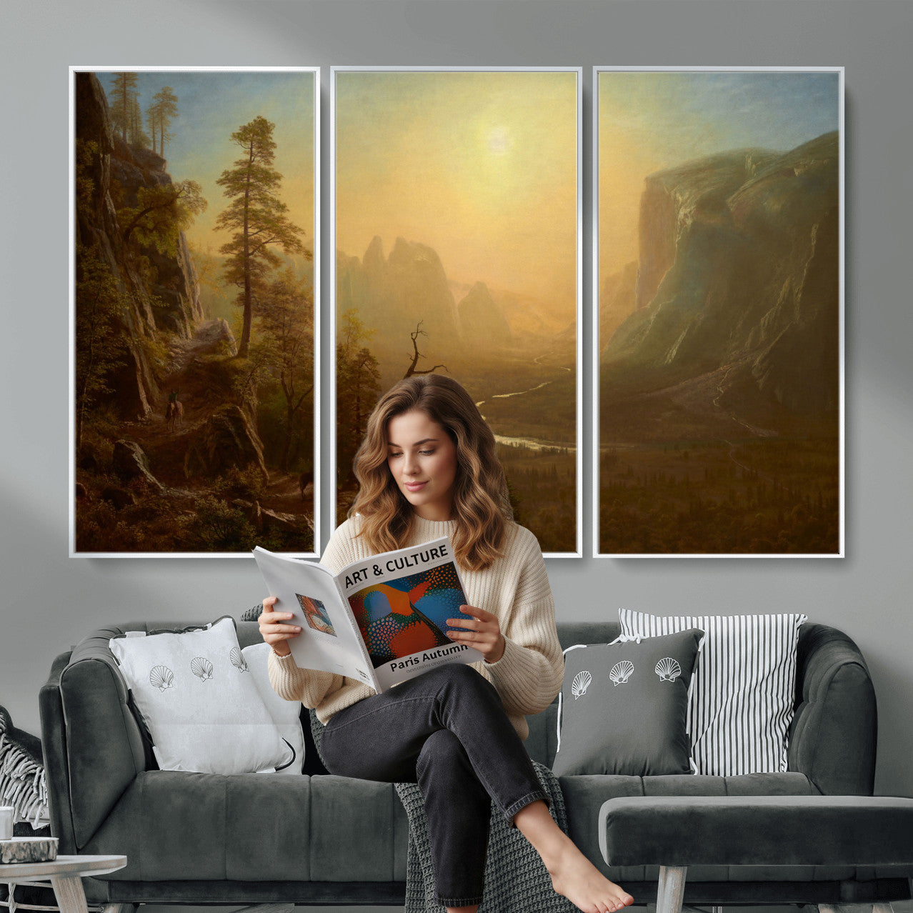 32350988-MGV-CV-36X24 - Albert Bierstadt Among the Sierra Nevada California Yosemite Wall Art Canvas Print, Classic Fine Art Painting Print