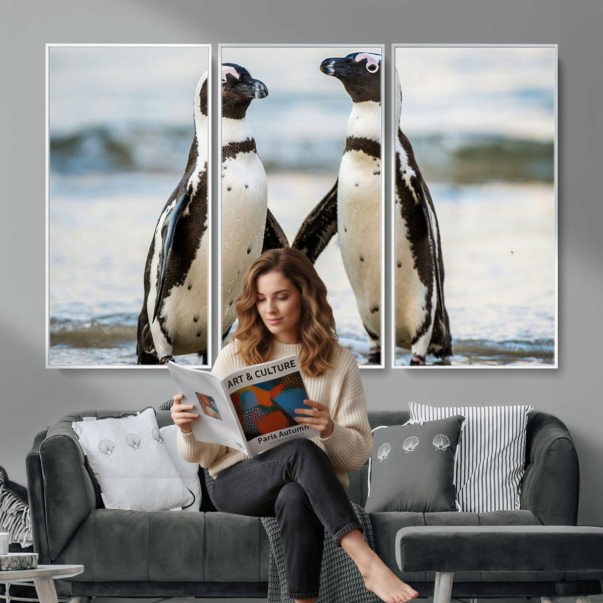 64870405-MGV-TP-30X20 - African Penguins Boulders Beach Wall Art Canvas Print, Cute Penguin Couple Photo Print