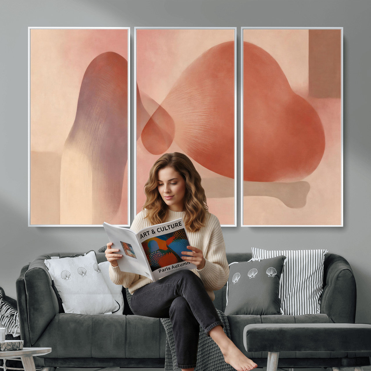 85110643-MGV-CV-36X24 - Vinna Begin Calin Biomorphic Abstract Wall Art Canvas Print, Terracotta Pink Organic Shapes Art Painting Print