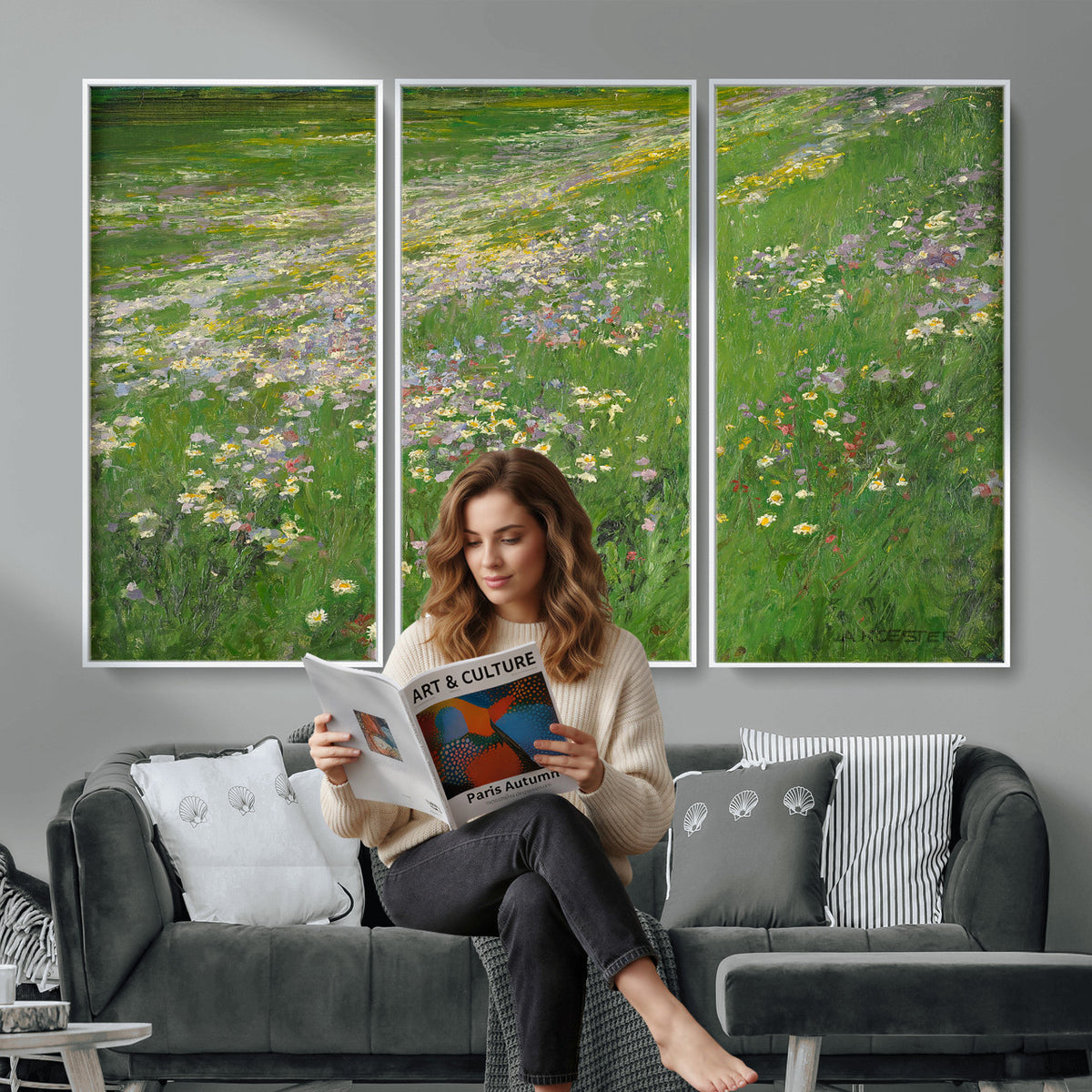 63535040-MGV-CV-36X24 - Alexander Koester Flower Meadow Canvas Wall Art, Vintage Landscape Print