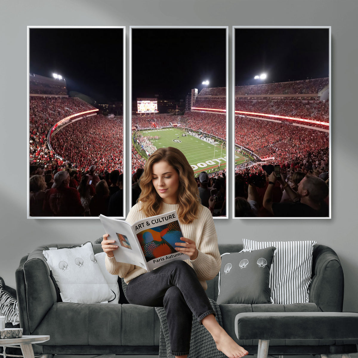 50587166-_Poster-30x20 - Sanford Stadium Georgia Bulldogs Canvas Print 3 Piece Framed Wall Art Extra Large Floating Frame Sports Poster Made in USA