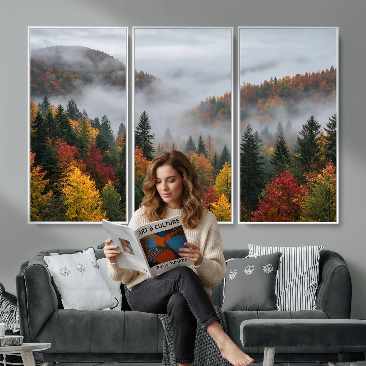 47877083-_Poster-30x20 - Fall Forest Misty Mountain Canvas Print Smoky Mountain Landscape Wall Art Autumn Trees Nature Poster Printing