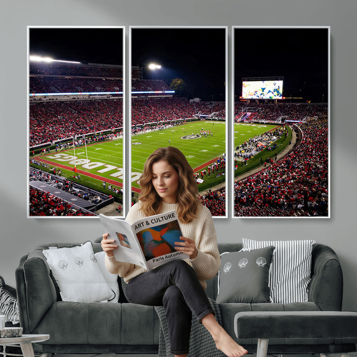 12753057-MGV-TP-30X20 - Sanford Stadium Night Game Canvas Wall Art - Georgia Bulldogs Football Stadium Print