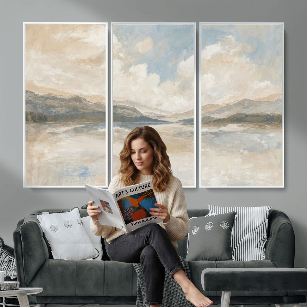 12998065-MGV-CV-36X24 - Serene Mountain and Lake Landscape Canvas Wall Art
