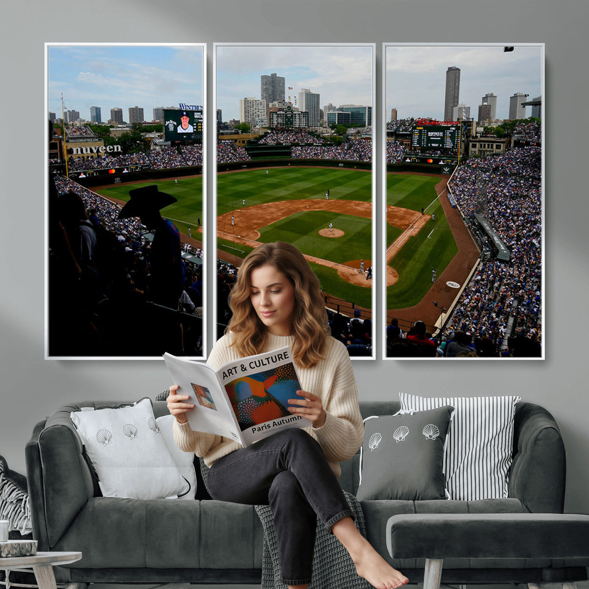 34859D-MGV-CV-36X24 - Chicago Cubs Baseball Team Print - Wrigley Field Stadium