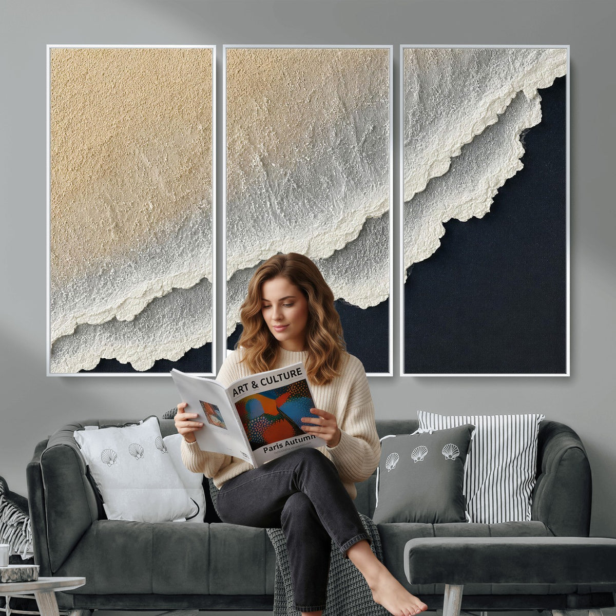 32969959-MGV-CV-24X16 - Abstract Ocean Wave Canvas Wall Art, Coastal Beach Wall Decor for Living Room