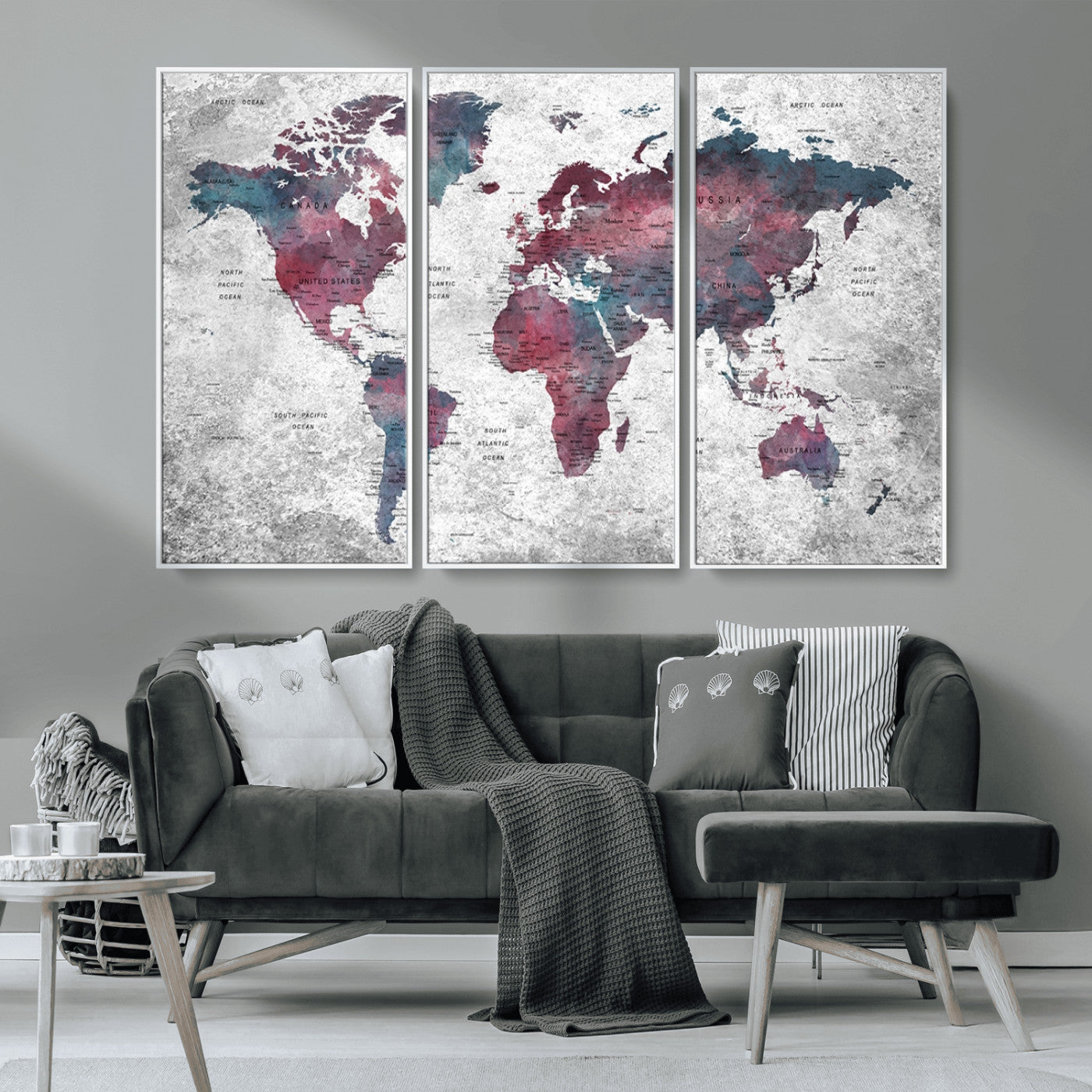MGV-FC-48X32-3P - World Map Wall Art Canvas Print for Home and Office Decor