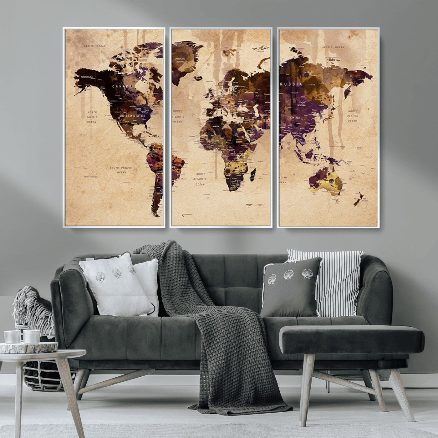 MGV-FC-48X32-3P - World Map Wall Art Canvas Print for Home and Office Decor