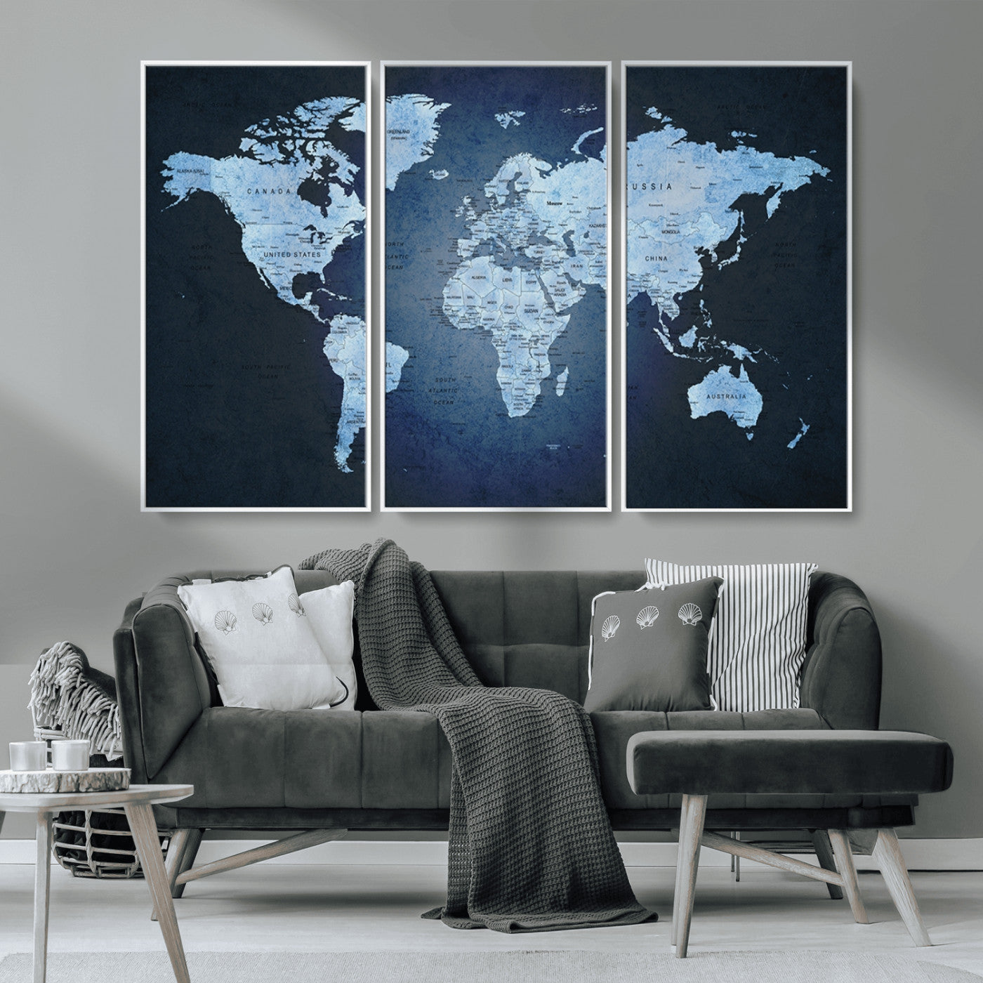 MGV-FC-48X32-3P - Push Pin World Map Canvas Print – Framed Wall Art for Couples to Track Their Travels – Anniversary